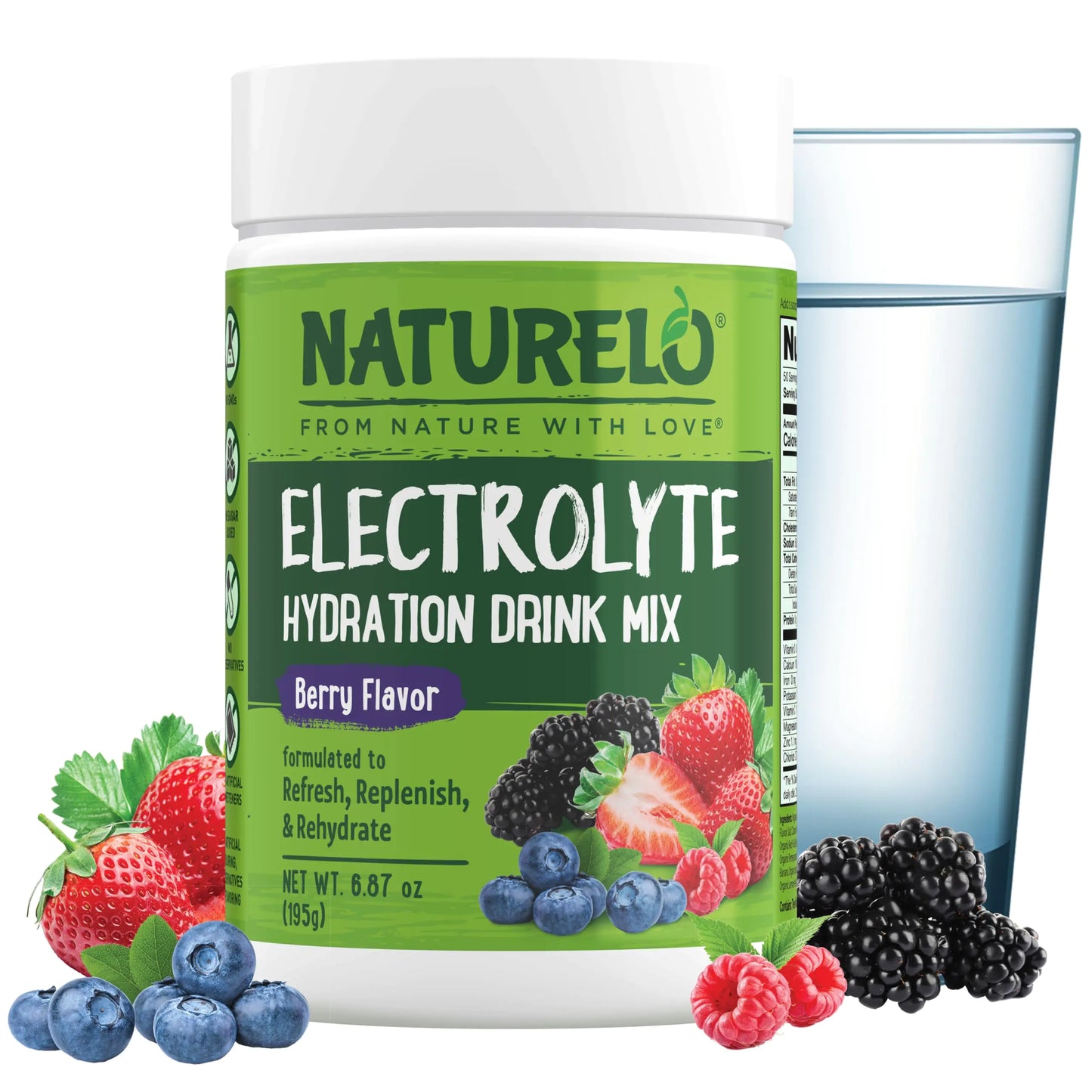 NATURELO Electrolyte Powder - Berry Flavor, 50 Servings