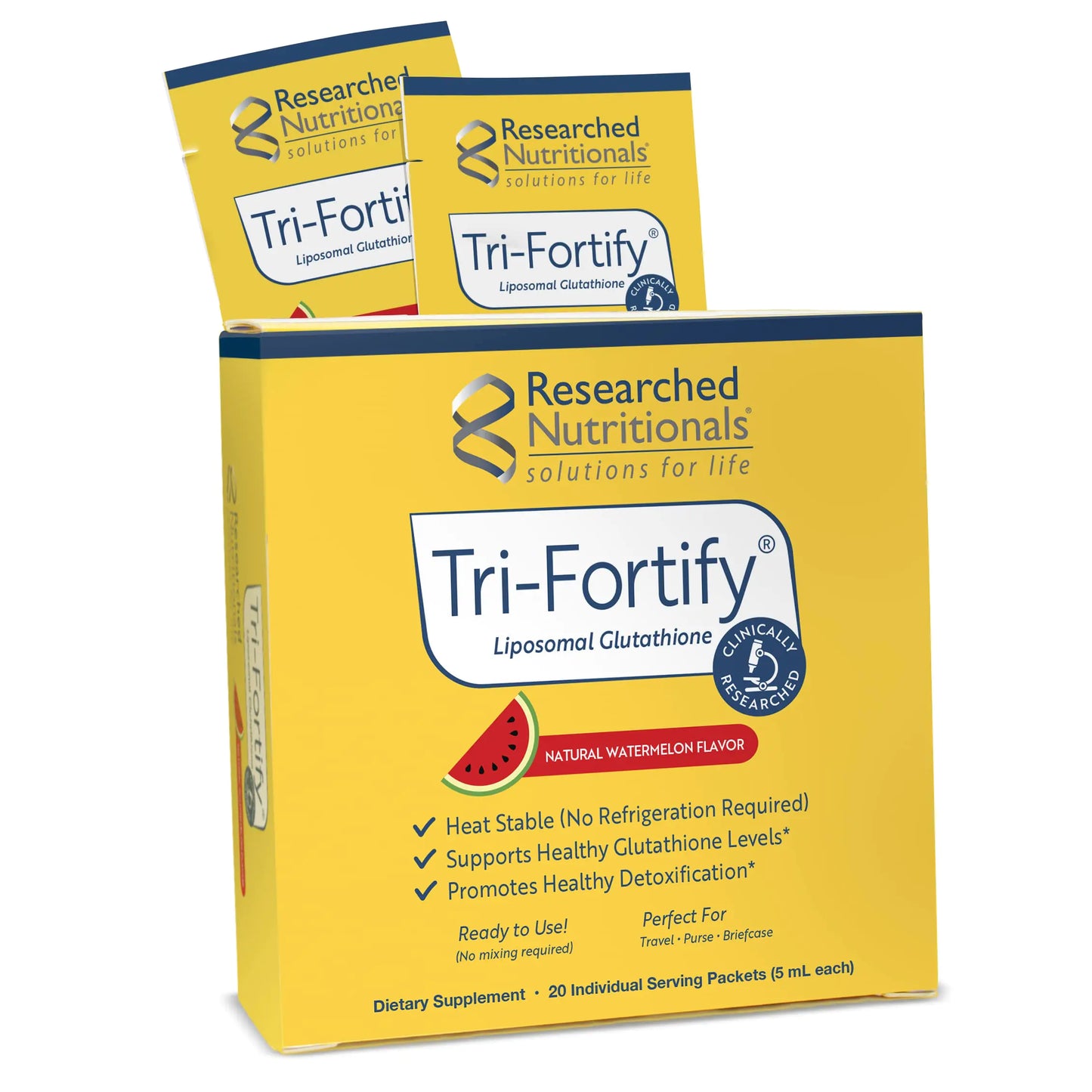 Researched Nutritionals Tri-Fortify Liposomal Glutathione - Clinically Researched for Superior Absorption - Supports Immune Health & Daily Detox - Watermelon Flavor for Kids & Adults (20 Packets)