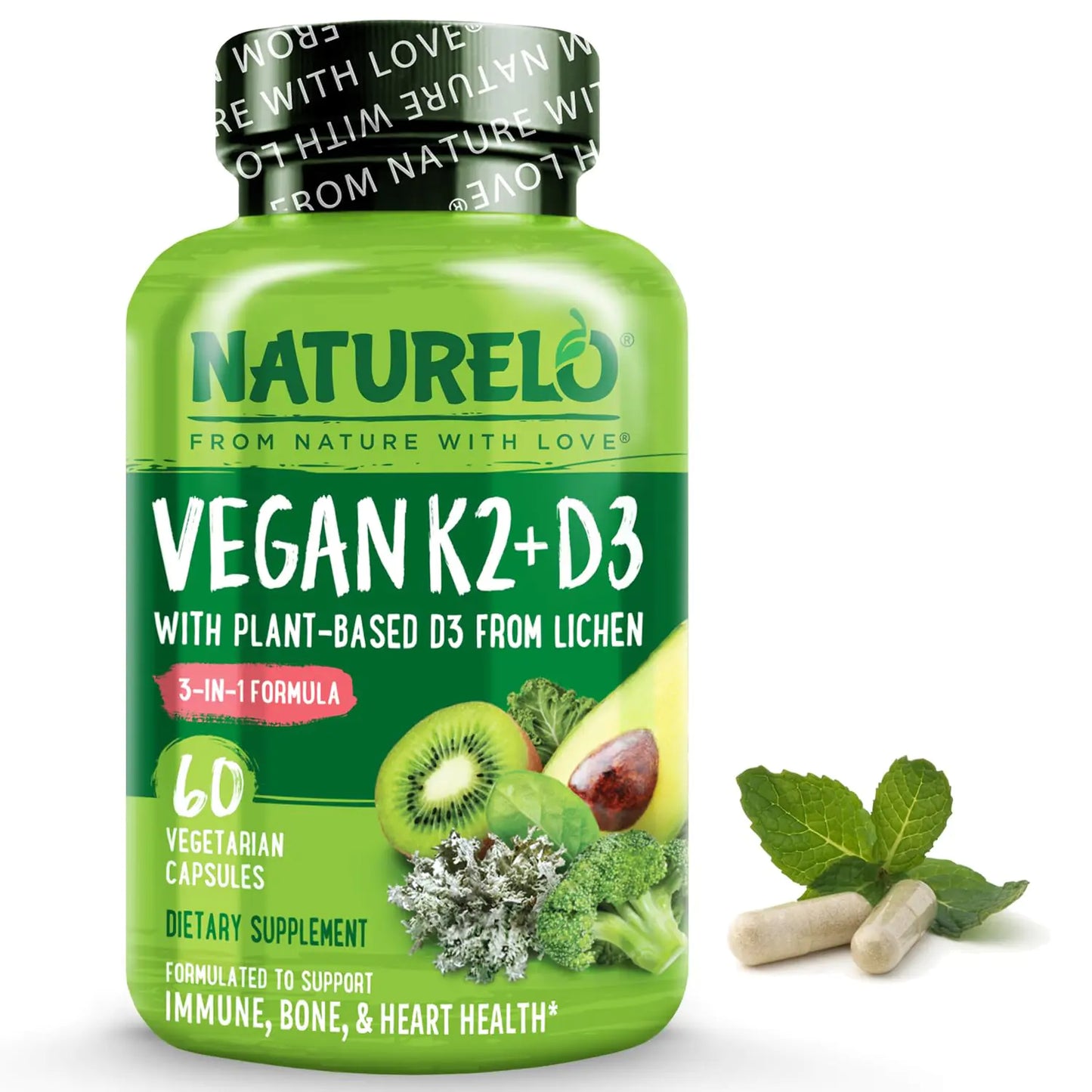NATURELO Vitamin D3 K2, 60 Capsules