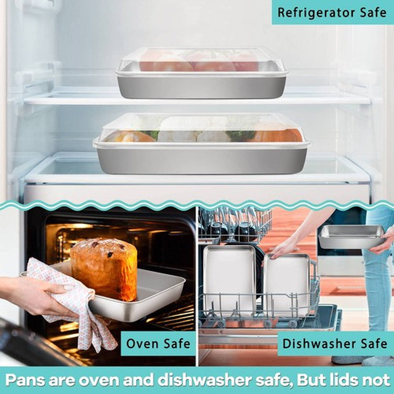 P&P CHEF Stainless Steel Baking Pan Set, Rectangle Cake Pan with Lid, 12.3/10...