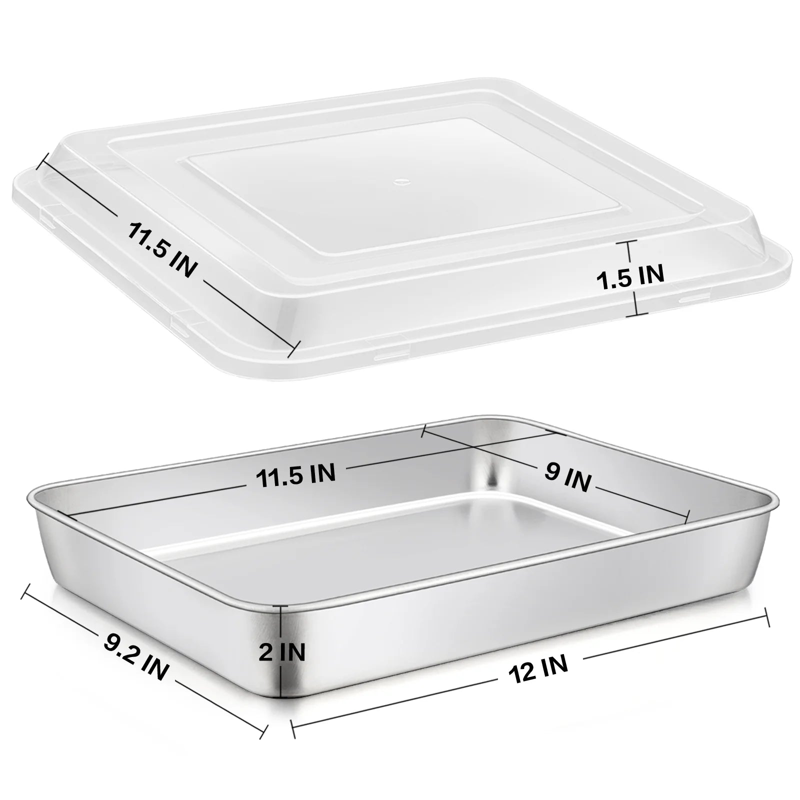 Stainless Steel Baking Pan with Lid, 12.2 X 9.5 X 2 Inch Rectangle Sheet Cake Pans with Covers Bakeware for Cakes Brownies Casseroles, Non-Toxic & Dishwasher Safe - Set of 2