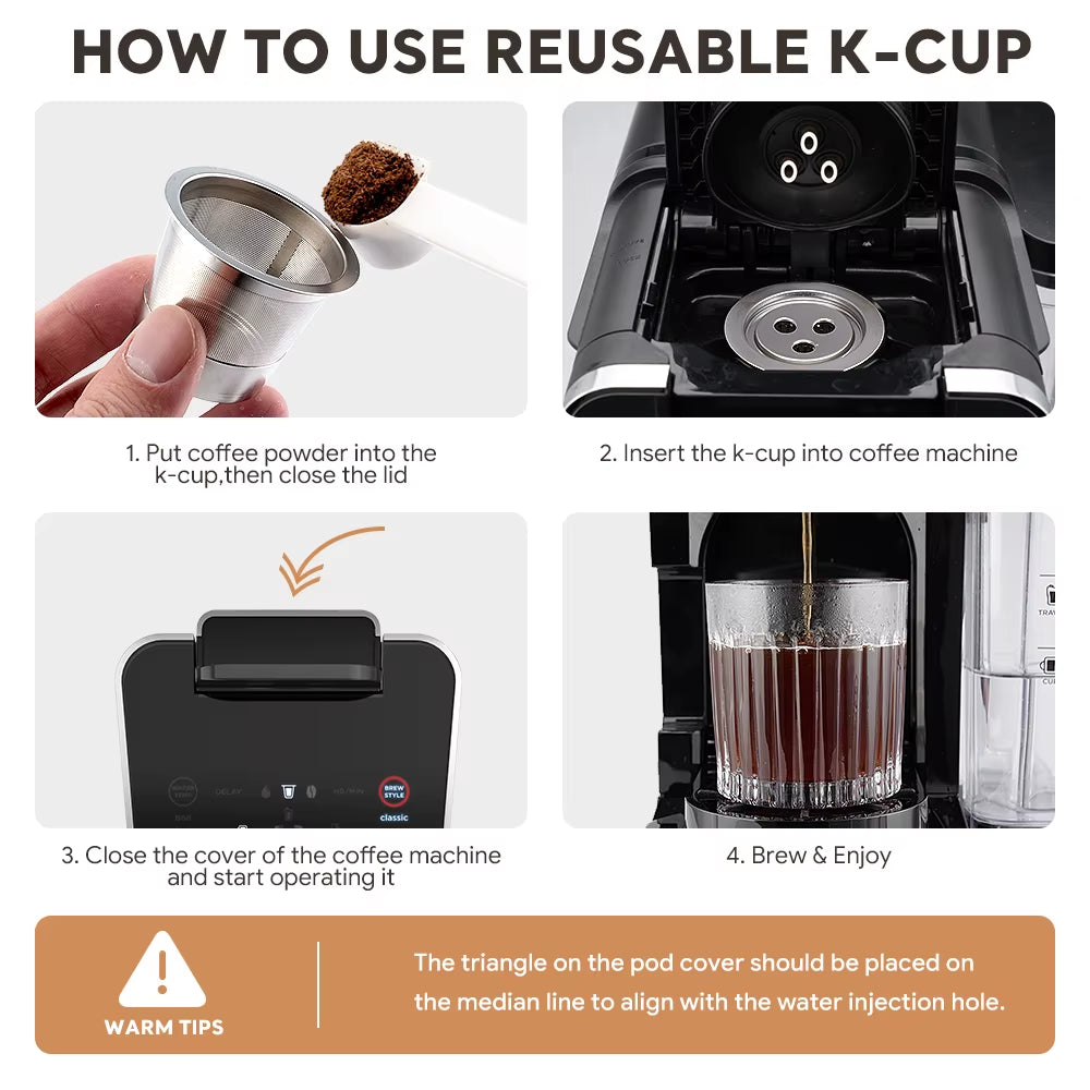 Reusable K Cups Coffee Filter Capsule Pod Compatable with Ninja CFP201 CFP301 Dual Brew Pro Machine Stainless Steel