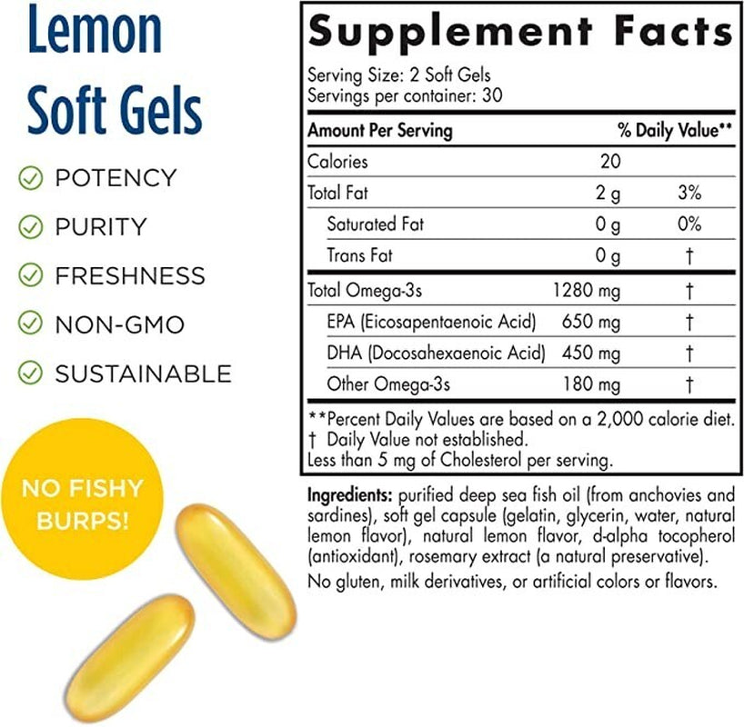 Nordic Naturals Proomega 650EPA/450DHA 1000Mg Lemon Flavor 60 Softgels EXP 01/27