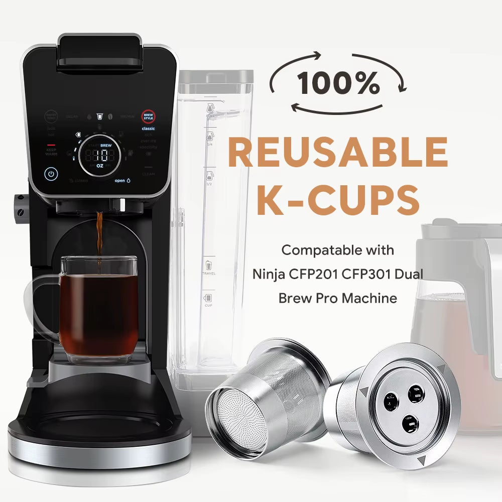 Reusable K Cups Coffee Filter Capsule Pod Compatable with Ninja CFP201 CFP301 Dual Brew Pro Machine Stainless Steel