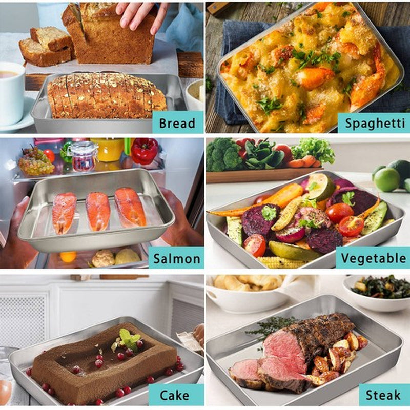 P&P CHEF Stainless Steel Baking Pan Set, Rectangle Cake Pan with Lid, 12.3/10...