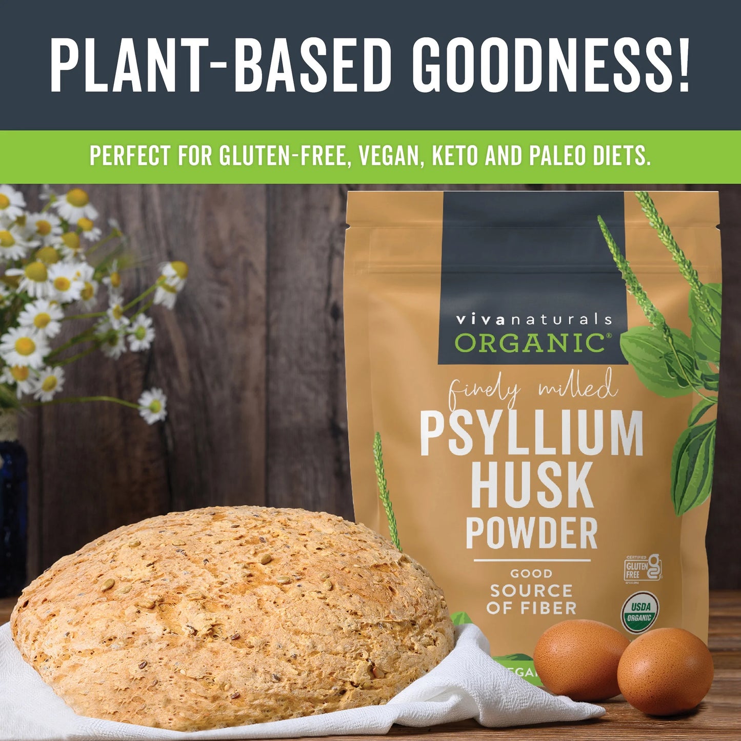 Organic Psyllium Husk Powder, 10 Oz-Finely Ground, Unflavored, Gluten-Free, Vegan, Keto and Paleo