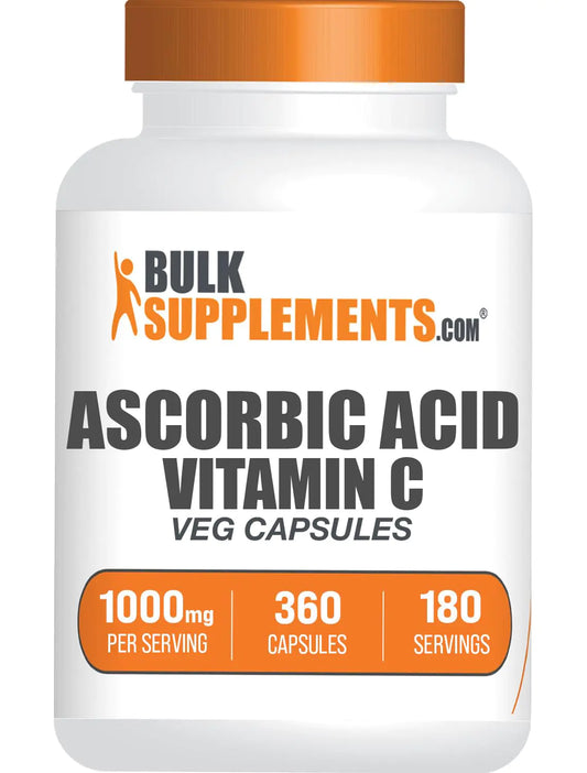 BulkSupplements.com Ascorbic Acid Capsules - Ascorbic Acid Vitamin C 1000mg Vitamin C Supplement - for Immune Support Gluten Free 2 Capsules per Serving 360 Veg Capsules (Pack of 1)