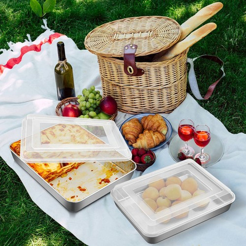 P&P CHEF Stainless Steel Baking Pan Set, Rectangle Cake Pan with Lid, 12.3/10...