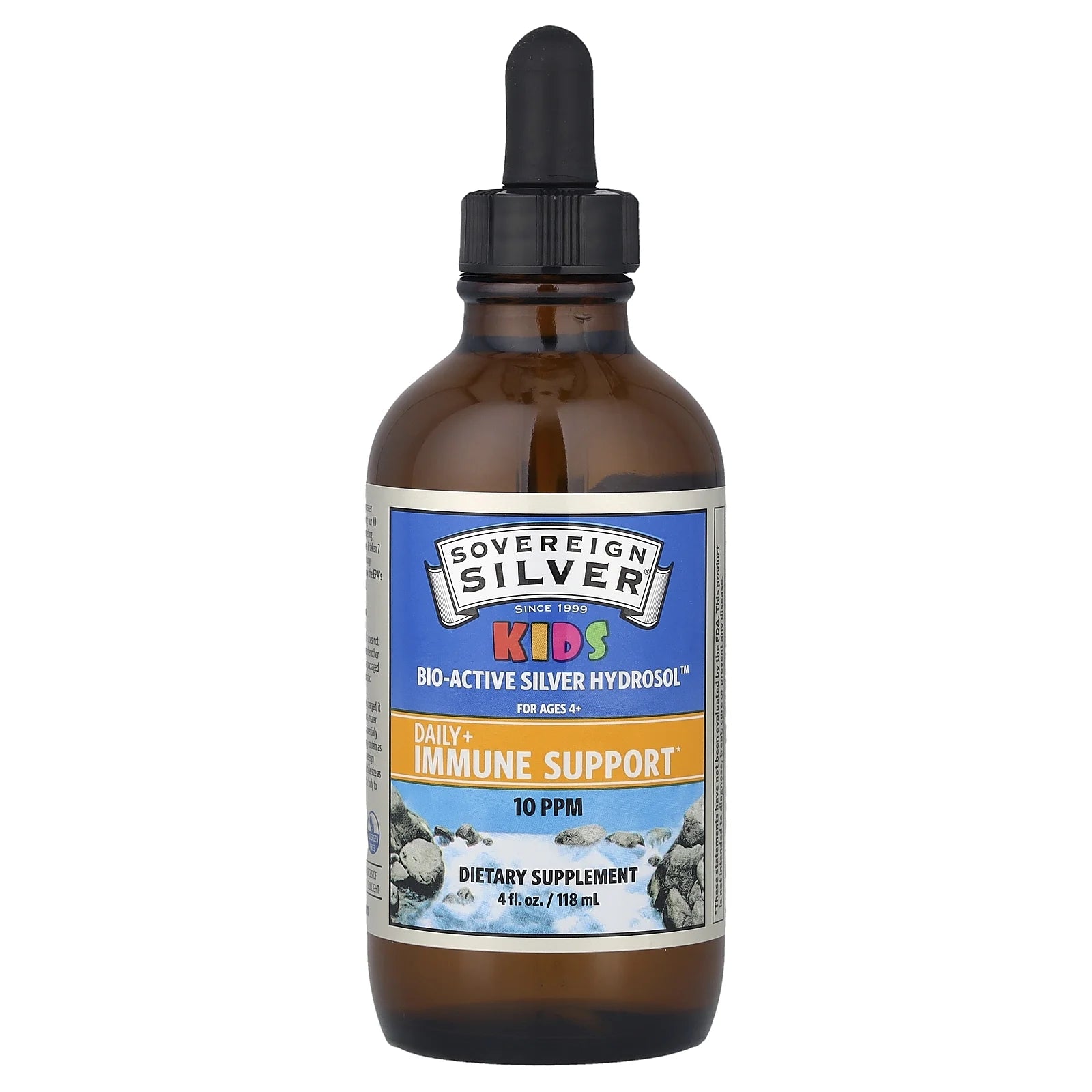 KIDS Bio-Active Silver Hydrosol for Immune Support – Colloidal Silver, 10Ppm, 4Oz (118Ml) – Dropper-Top