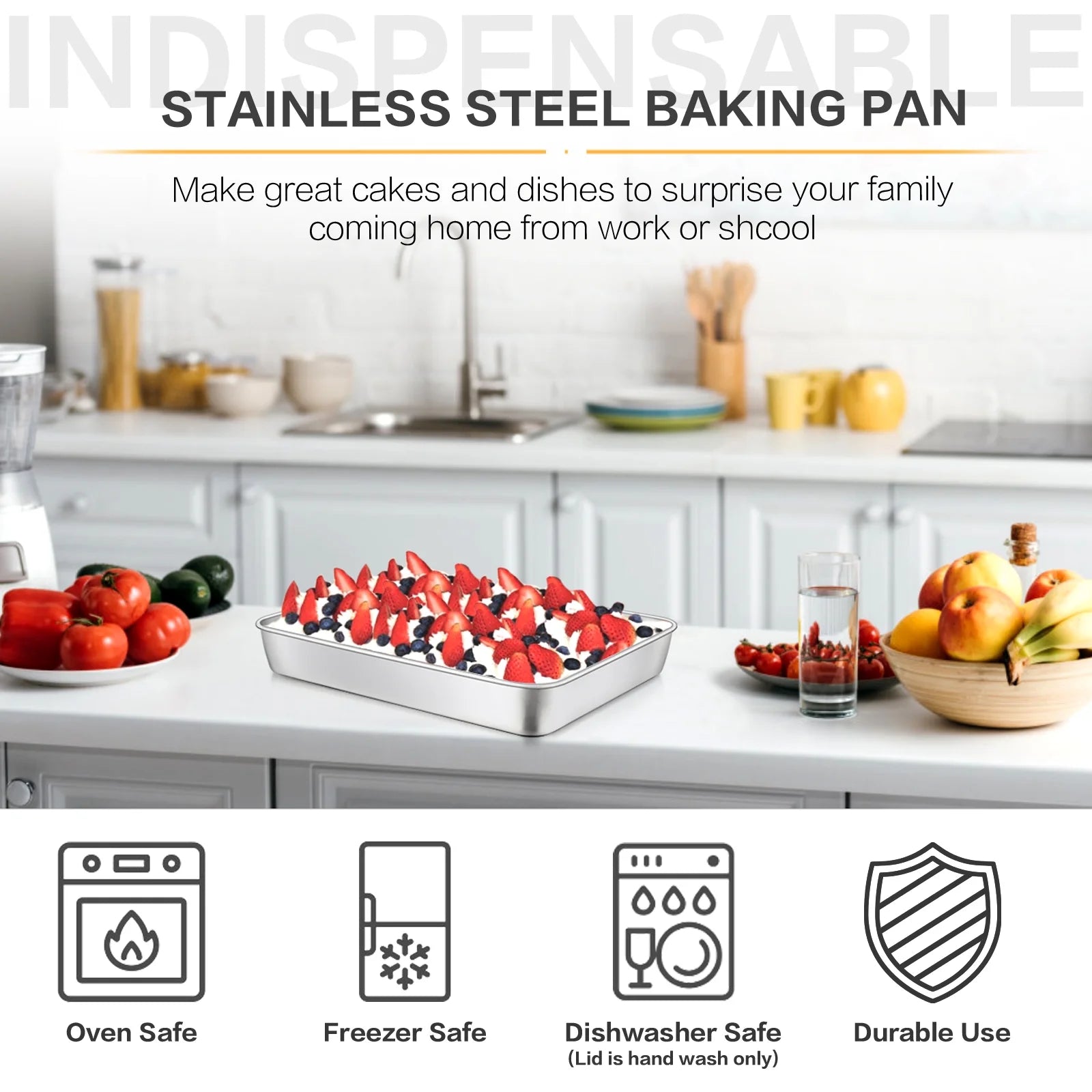 Stainless Steel Baking Pan with Lid, 12.2 X 9.5 X 2 Inch Rectangle Sheet Cake Pans with Covers Bakeware for Cakes Brownies Casseroles, Non-Toxic & Dishwasher Safe - Set of 2