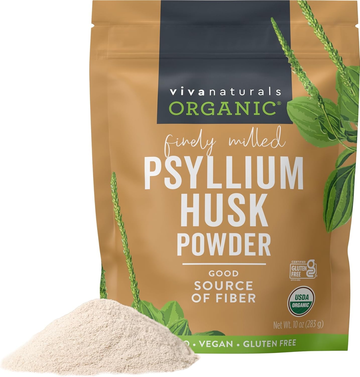 Organic Psyllium Husk Powder, 10 Oz - Finely Ground, Unflavored Plant Based Supe