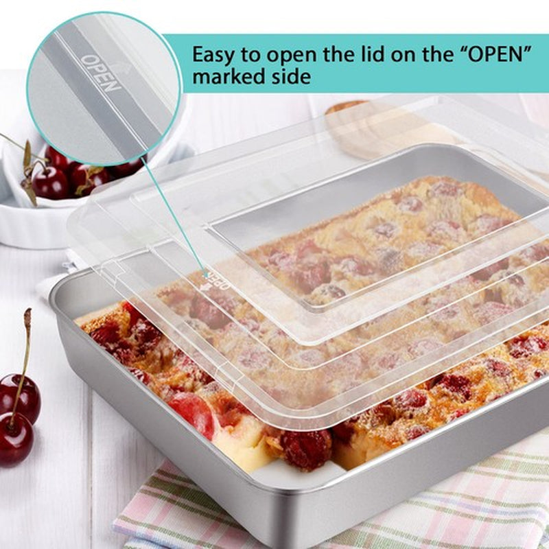 P&P CHEF Stainless Steel Baking Pan Set, Rectangle Cake Pan with Lid, 12.3/10...
