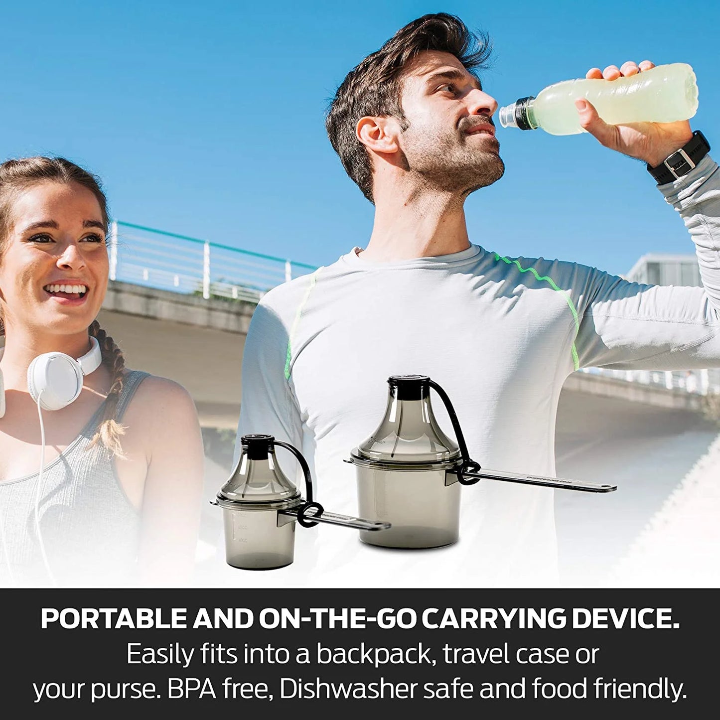 , (15 Cc 30 Cc - 15 Ml 30 Ml - 1 Tbsp 2 Tbsp) To-Go Scoop with Funnel System, Food Storage Container for Powders and Supplements, Pre Workout Multi-Pack (2), Blue