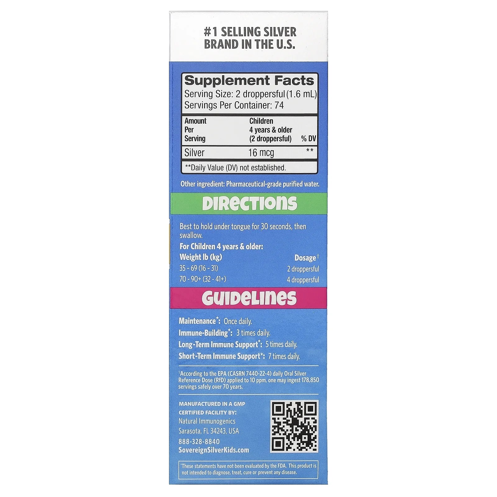 KIDS Bio-Active Silver Hydrosol for Immune Support – Colloidal Silver, 10Ppm, 4Oz (118Ml) – Dropper-Top