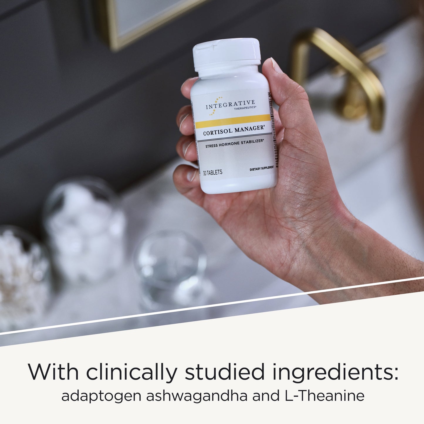 Cortisol Manager - with Ashwagandha, L-Theanine - Reduces Stress to Support Restful Sleep* - Supports Adrenal Health* - 30 Count