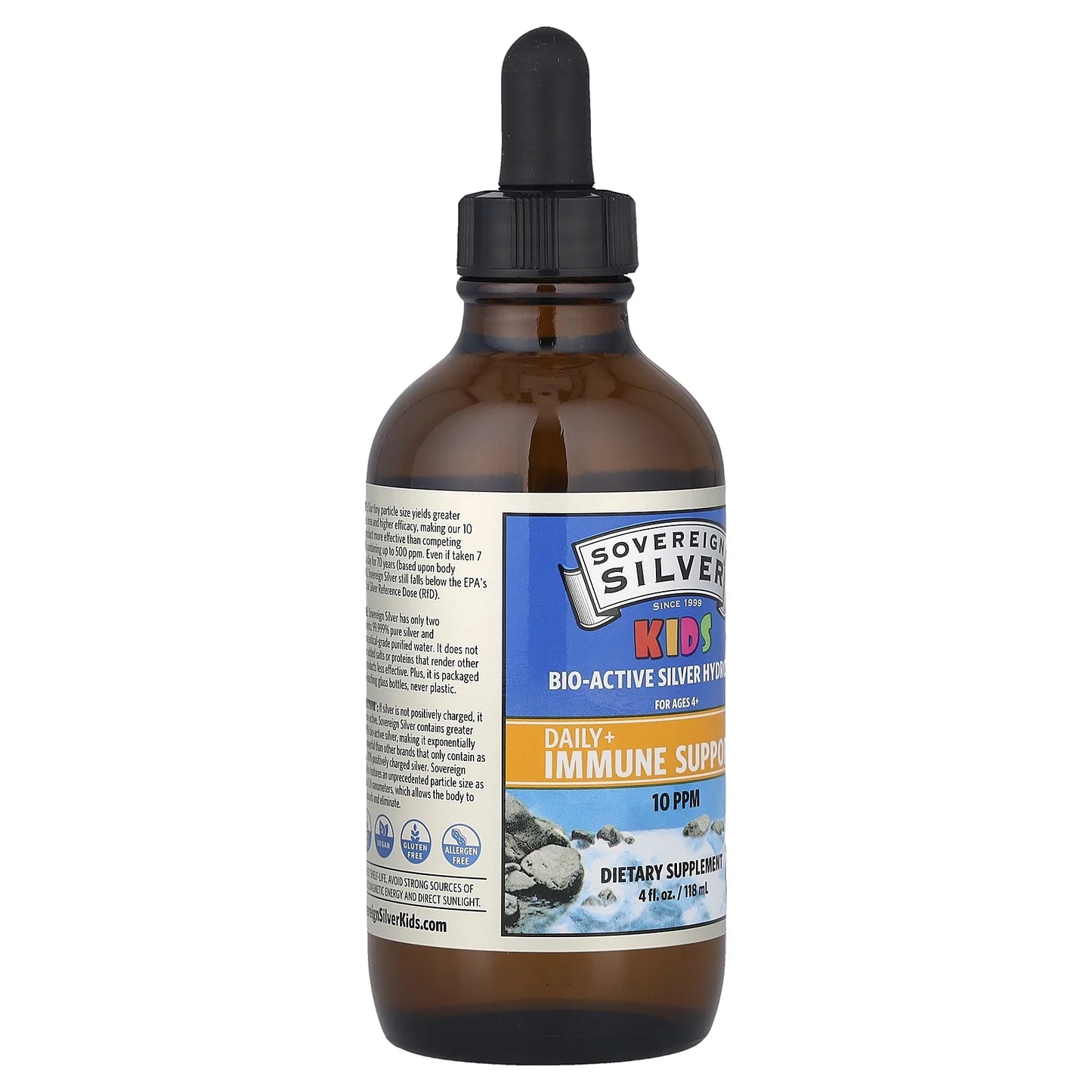 KIDS Bio-Active Silver Hydrosol for Immune Support – Colloidal Silver, 10Ppm, 4Oz (118Ml) – Dropper-Top