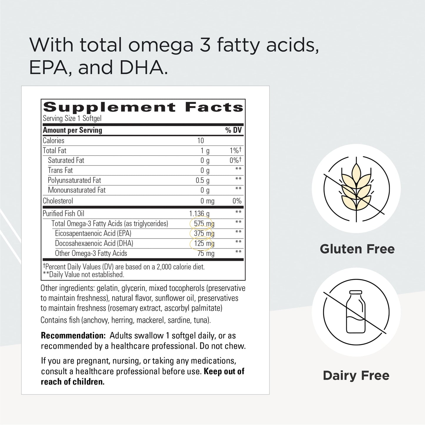 - Pure Omega HP Fish Oil Softgels - 575 Mg Omega 3 Fatty Acids with EPA and DHA - Fish Oil -Sustainably Sourced - 120 Count