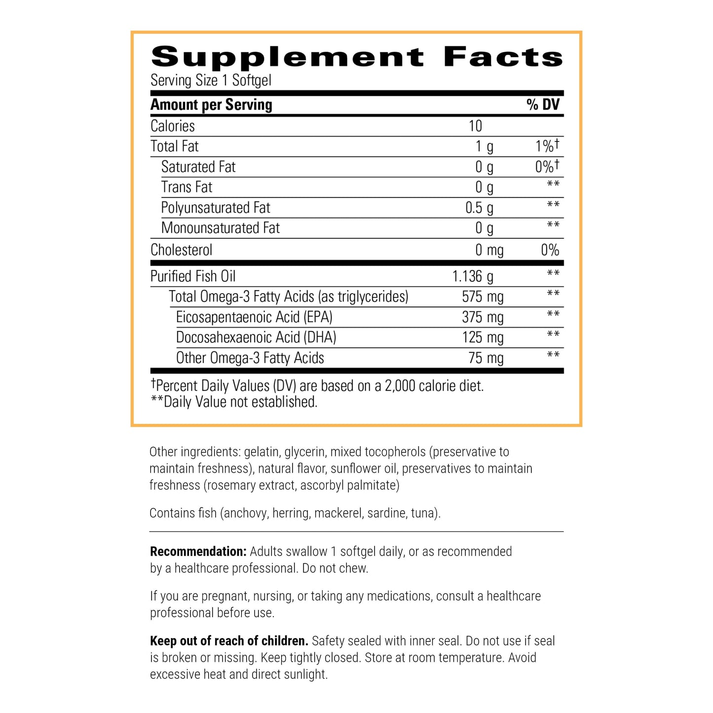 - Pure Omega HP Fish Oil Softgels - 575 Mg Omega 3 Fatty Acids with EPA and DHA - Fish Oil -Sustainably Sourced - 120 Count