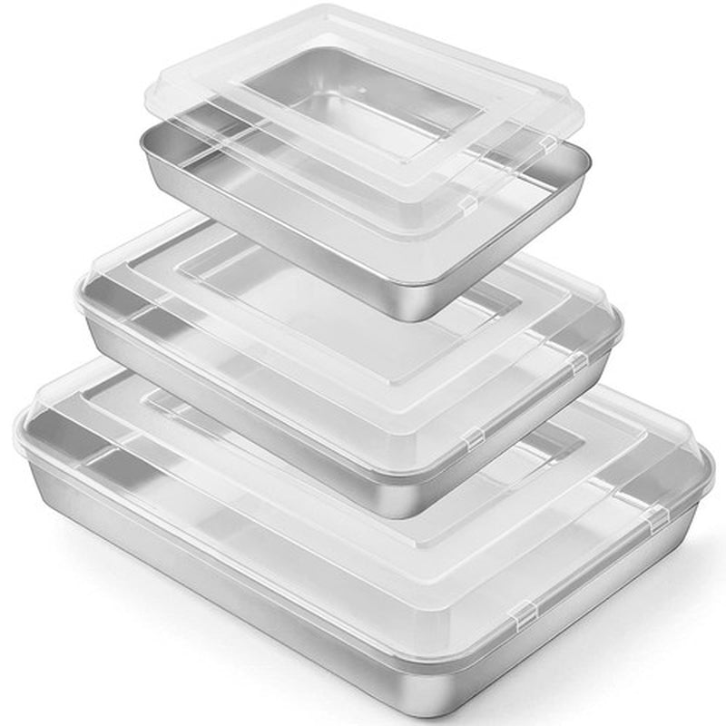 P&P CHEF Stainless Steel Baking Pan Set, Rectangle Cake Pan with Lid, 12.3/10...