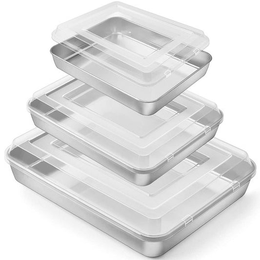 P&P CHEF Stainless Steel Baking Pan Set, Rectangle Cake Pan with Lid, 12.3/10...