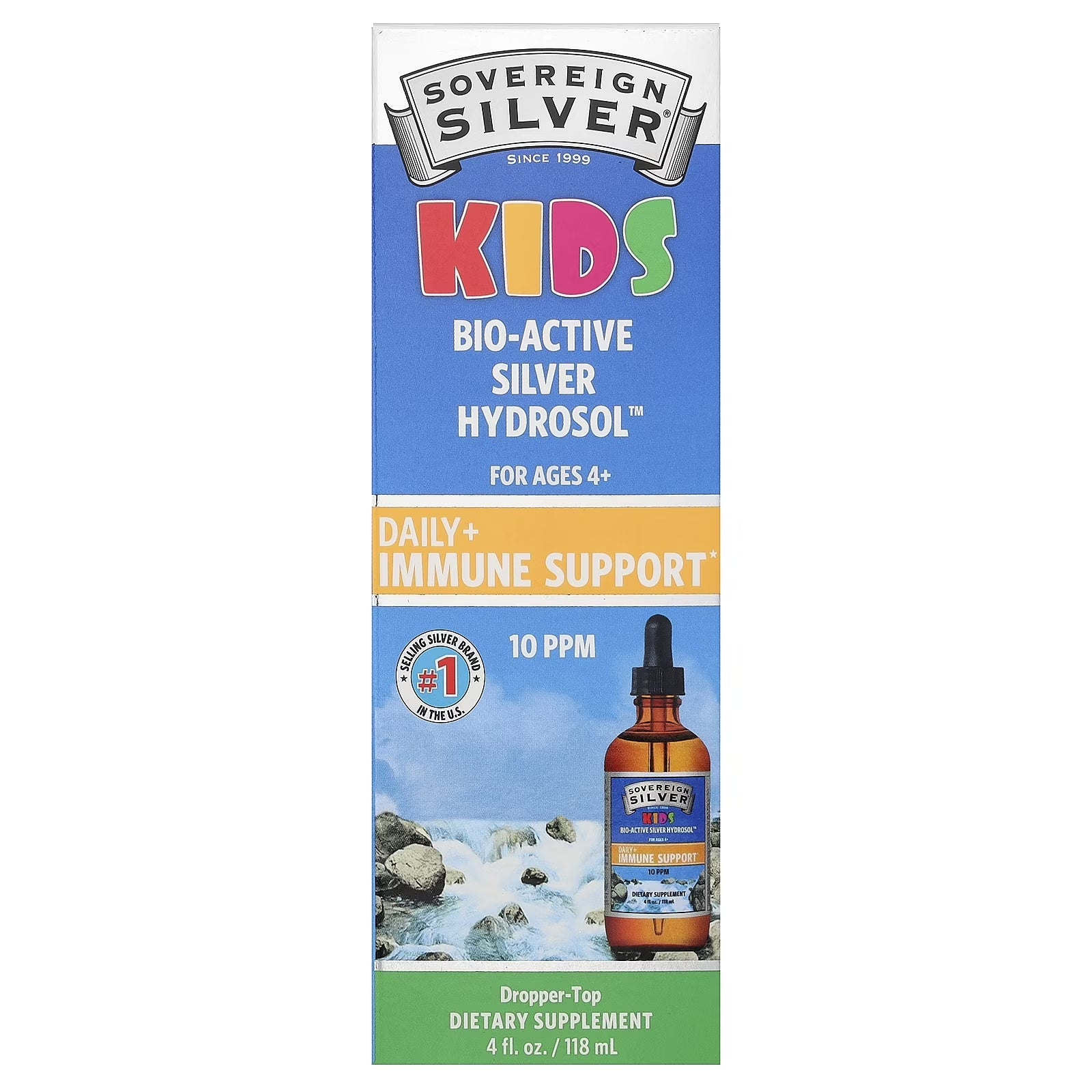 KIDS Bio-Active Silver Hydrosol for Immune Support – Colloidal Silver, 10Ppm, 4Oz (118Ml) – Dropper-Top