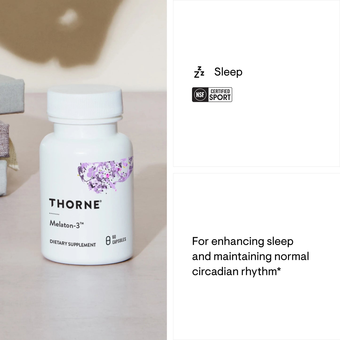 - Melaton-3 - 3Mg Melatonin Supplement - Supports Normal Circadian Rhythms, Restful Sleep & Relaxation* - NSF Certified for Sport - 60 Capsules