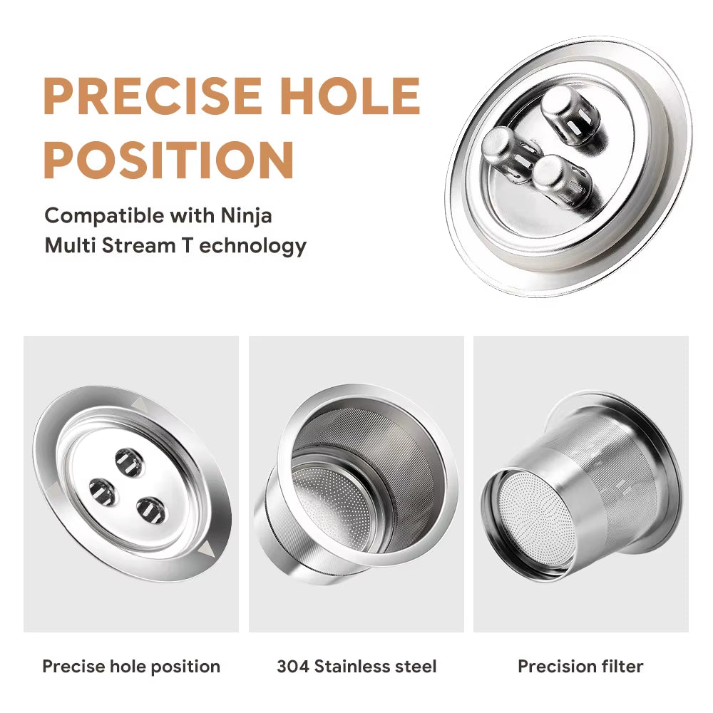 Reusable K Cups Coffee Filter Capsule Pod Compatable with Ninja CFP201 CFP301 Dual Brew Pro Machine Stainless Steel