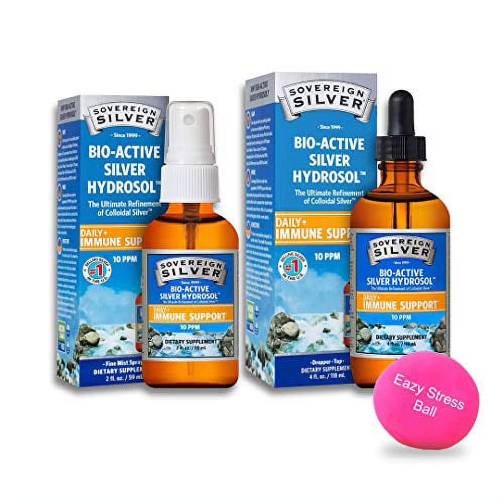 Bio-Active Silver Hydrosol for Immune Support - plus Stress Ball (Spray/Dropper) 2 Count