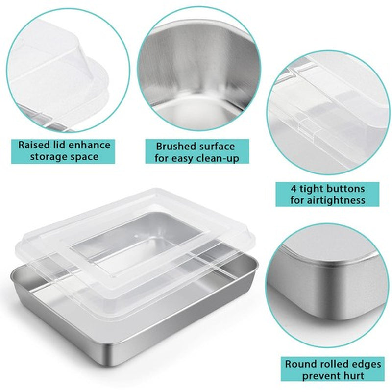 P&P CHEF Stainless Steel Baking Pan Set, Rectangle Cake Pan with Lid, 12.3/10...