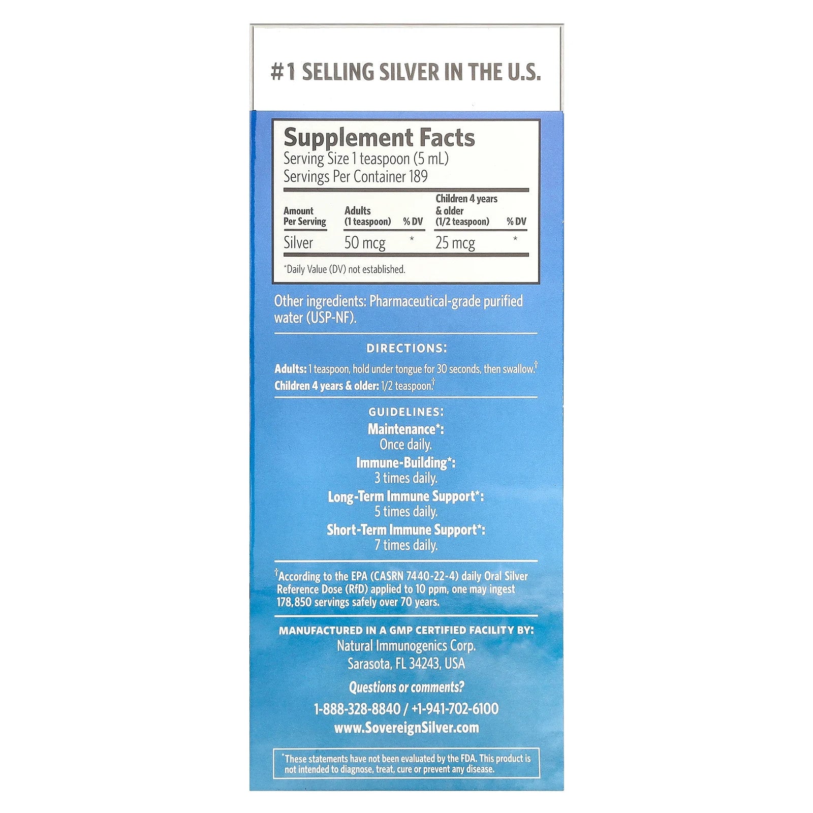 Sovereign Silver Bio-Active Silver Hydrosol 32 Fl Oz 946 Ml Allergen-Free,