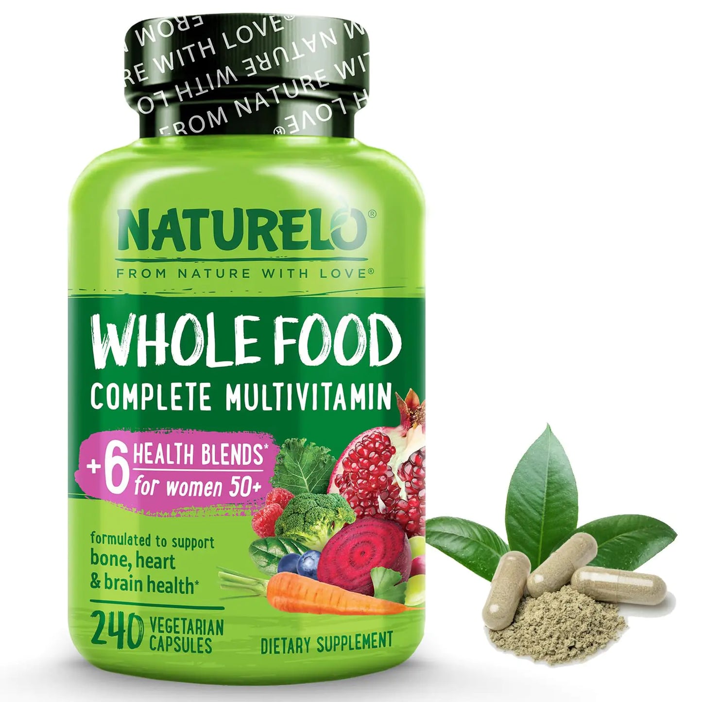 NATURELO Whole Food Multivitamin for Women 50+, 240 Vegan Capsules